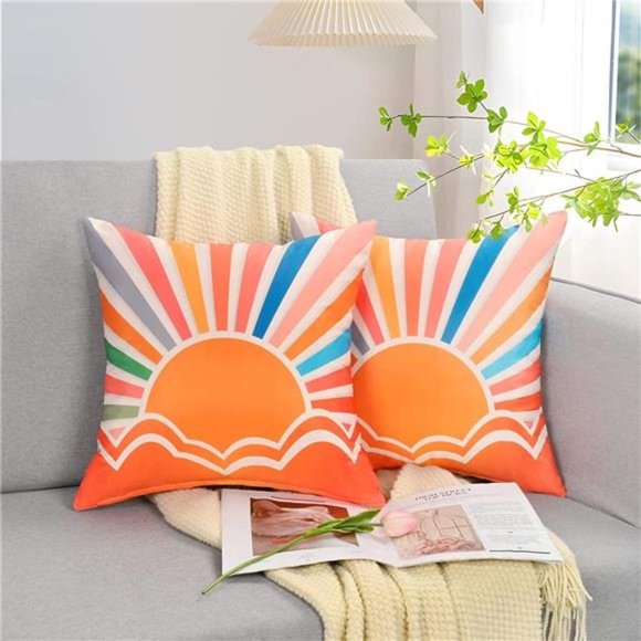 NEW with Tags - Outdoor Pillow Covers Set of 2Boho Orange Waterproof Decorative